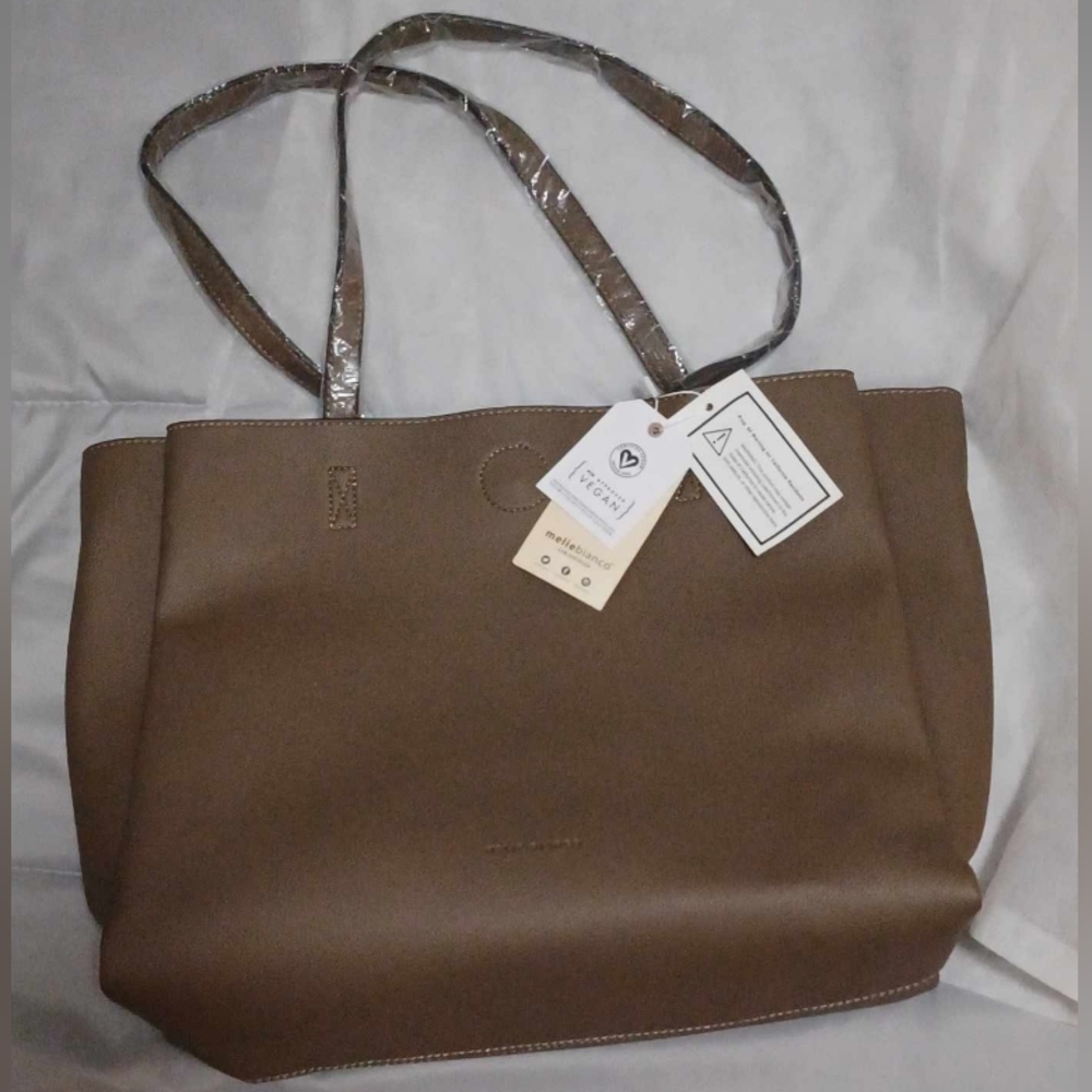 Melie Bianco Vegan Taupe Shoulder Handbag